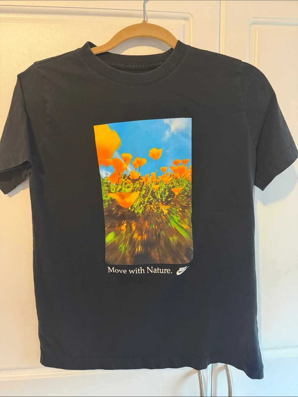 Nike Black Short Sleeve Tee with Orange Floral Graphic
